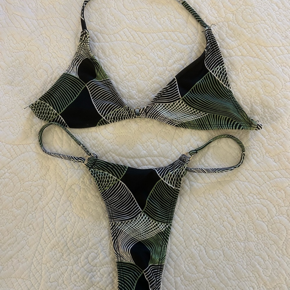 Topshop Black and Green Patterned Bikini